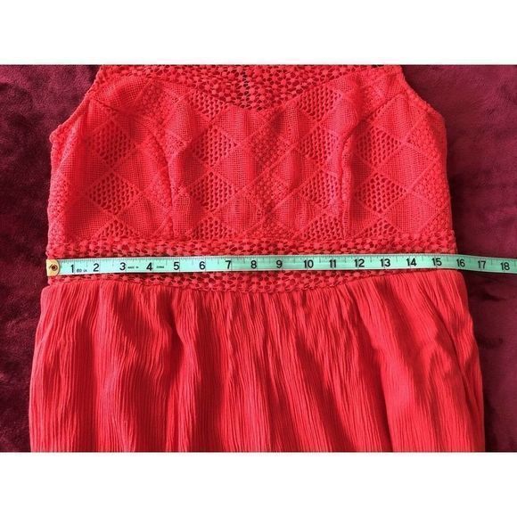 Torrid Coral Red Crocheted Lace Sleeveless Dress 10 Fit Flare Crinkle Christmas - Picture 6 of 12